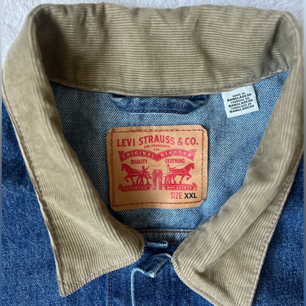 Levi's Denim Jacket with Beige Corduroy Collar Men Size XXL - Picture 5 of 10